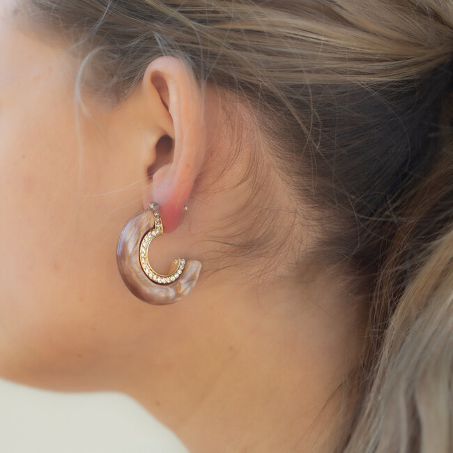 Biba Taupe oorbellen met glitters