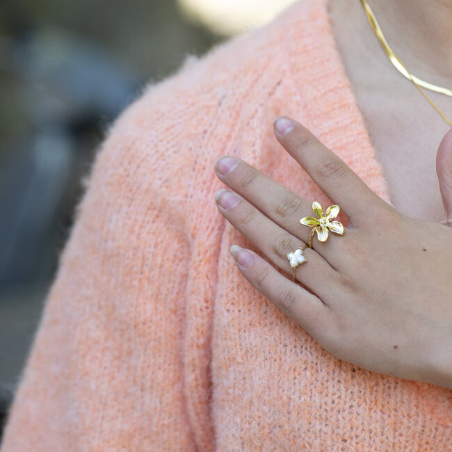 ZAG  Bijoux Stainless steel goud ring parelmoer klaver of bloem