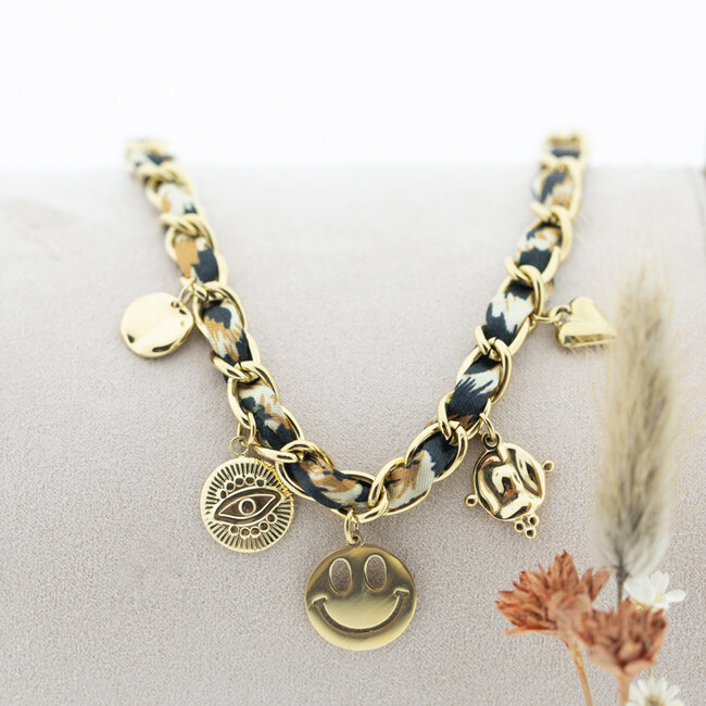 Tijgerprint schakelketting met smiley