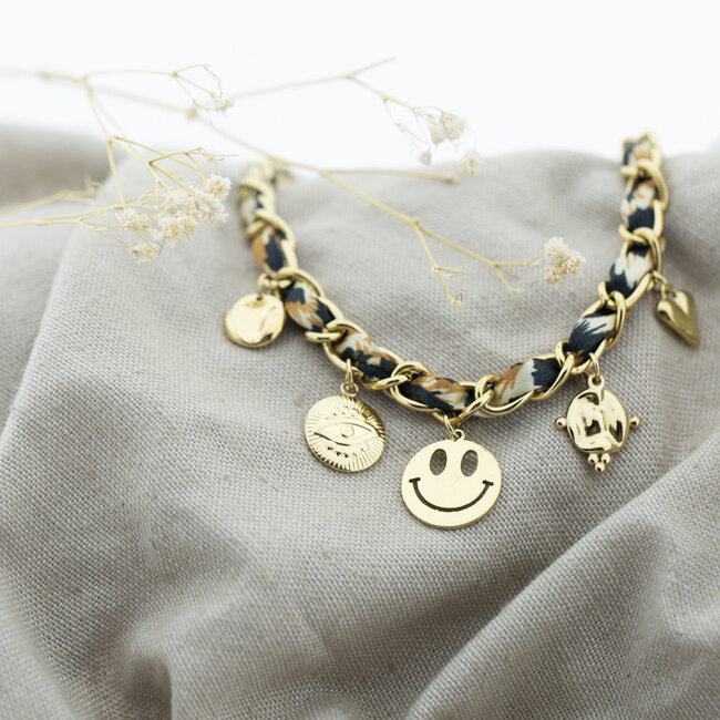 Tijgerprint schakelketting met smiley