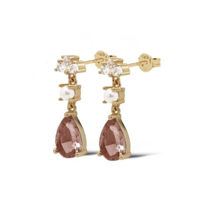 Goud zirconia druppel oorbellen in caramel bruin