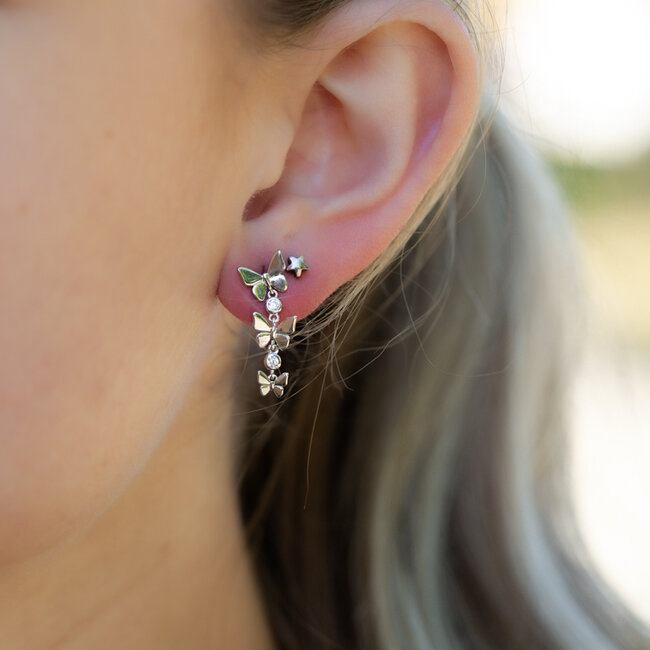 Echt zilver crystal zirconia vlinder oorbellen
