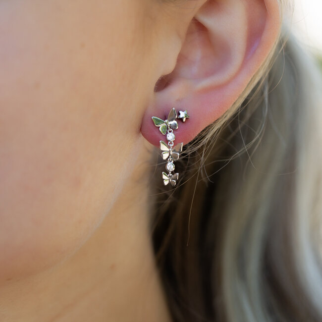 Echt zilver crystal zirconia vlinder oorbellen