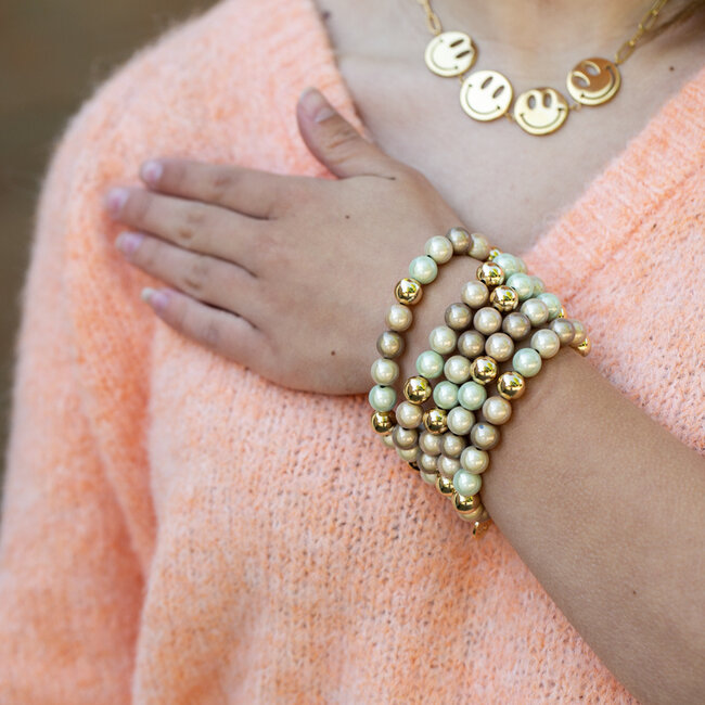 Biba Miracle beads armband in mint groen taupe