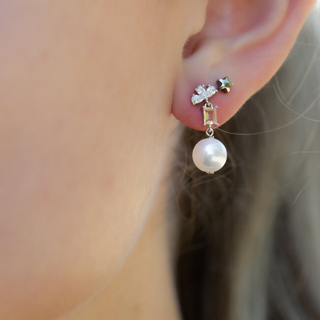 KARMA Echt zilver oorbellen met peach steentje en parel