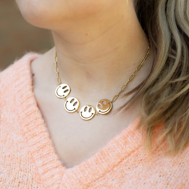 Beadle Happy vibes Schakelketting met smileys