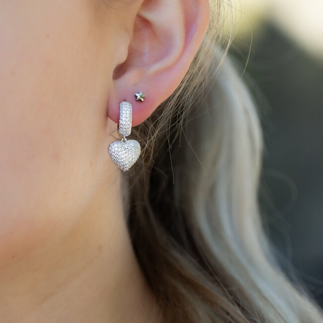 Echt zilver zirconia opvallende hart bedel oorbellen