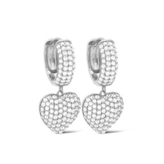 Echt zilver zirconia opvallende hart bedel oorbellen