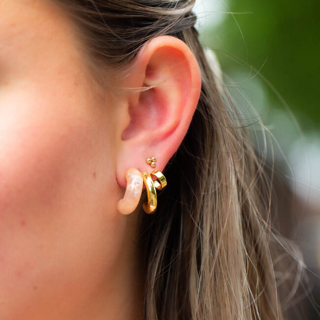 Nude roze dubbele statement oorbellen