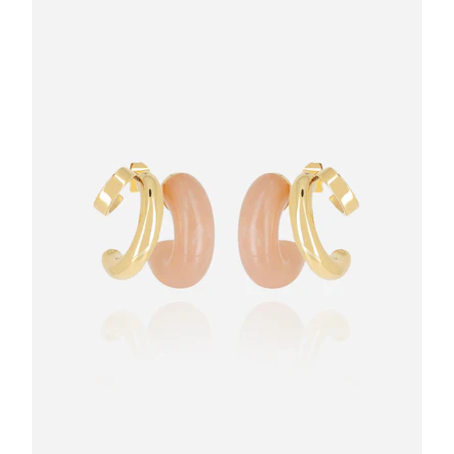 Nude roze dubbele statement oorbellen