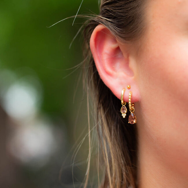 Goldplated zirconia  Caramel bruine druppel oorbellen