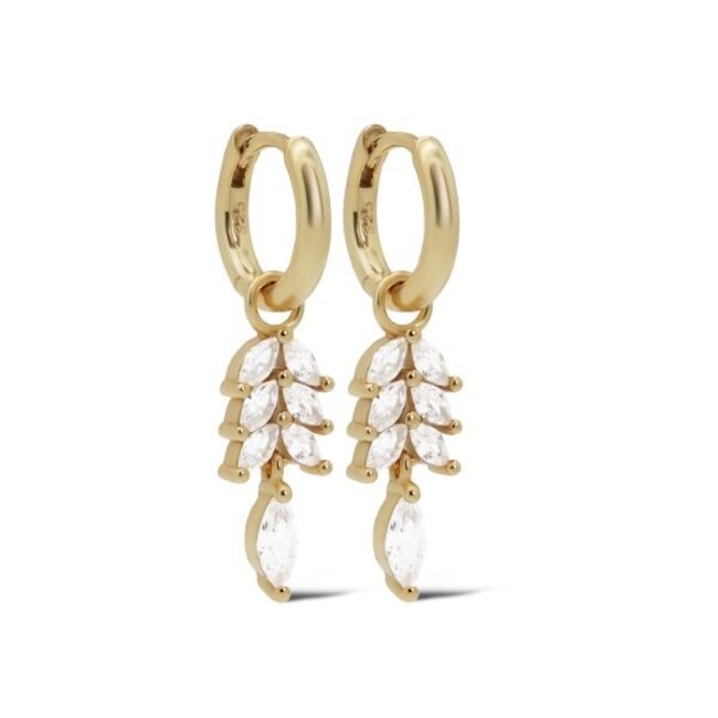 Goldplated zirconia  blaadje of bloem oorbellen