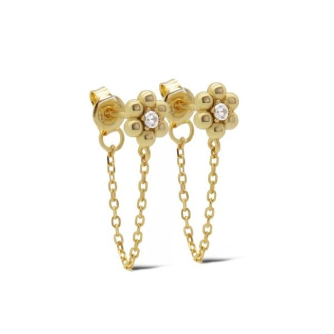 Goldplated zirconia  blaadje of bloem oorbellen