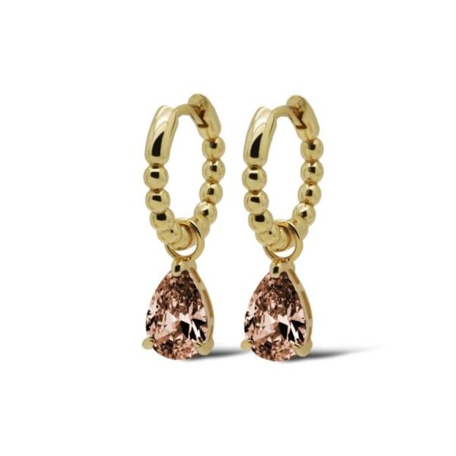 Goldplated zirconia  Caramel bruine druppel oorbellen