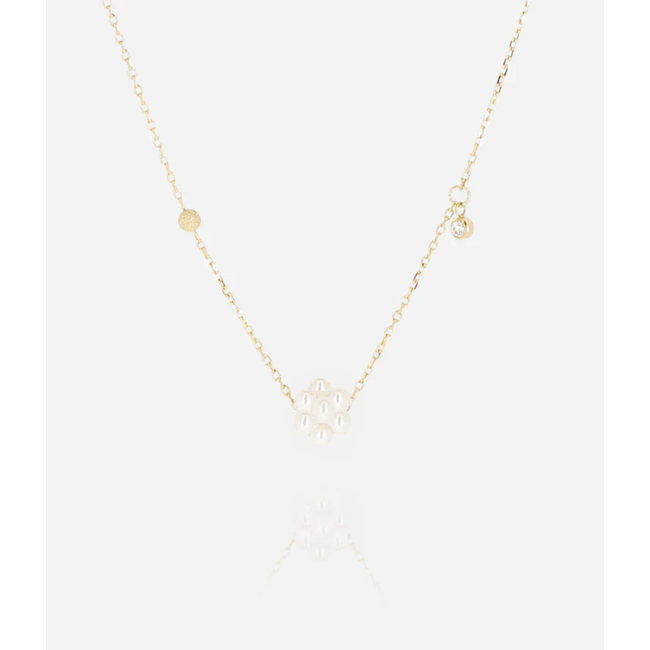 Stainless steel goud ketting of oorbellen met witte kralen bol