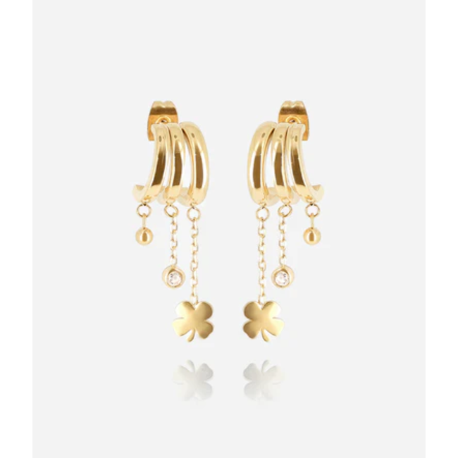 ZAG  Bijoux Goud oorbellen met klaver en crystal steentje