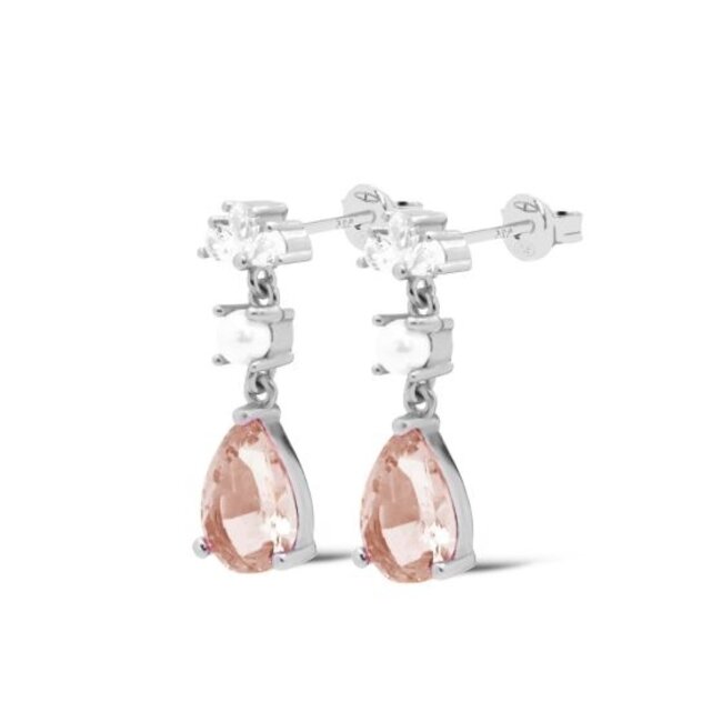 Echt zilver  zirconia  blaadje of zalm druppel oorbellen