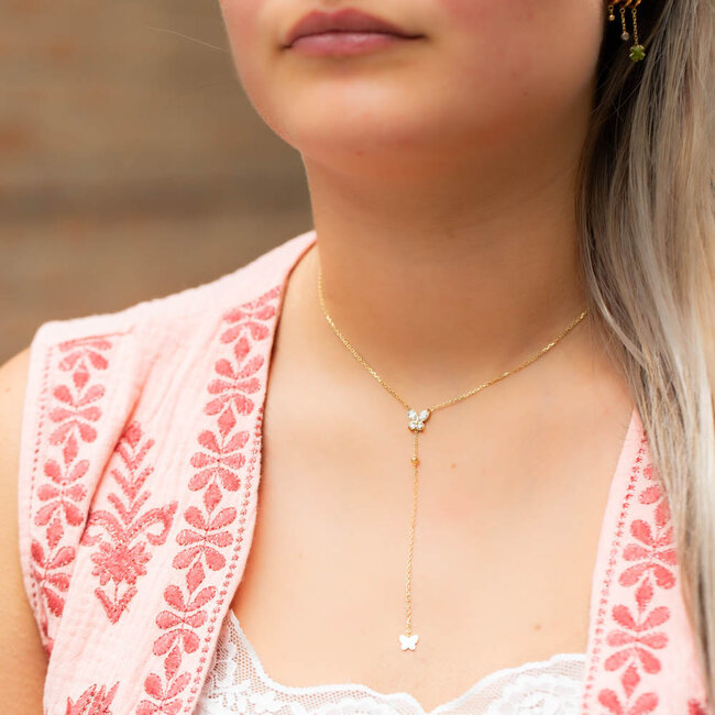 Gouden ketting met Y-vorm en vlinders