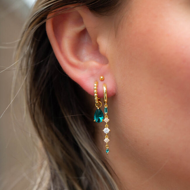 Goldplated zirconia druppel teal blauw oorbellen