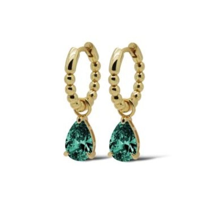 Goldplated zirconia druppel teal blauw oorbellen