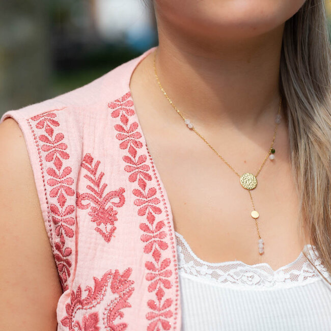Beadle Goud fijne ketting met munt en kralen hanger