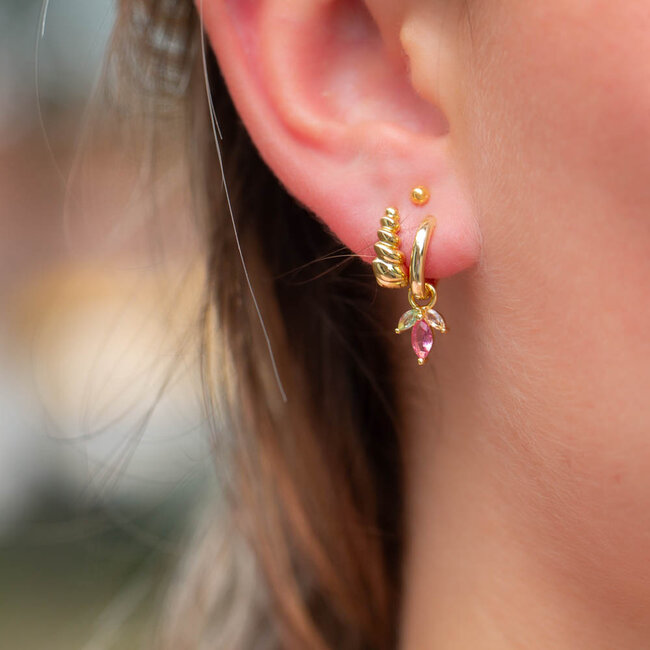 KARMA Roze, groene zirconia blaadjes oorbellen of gedraaide creolen