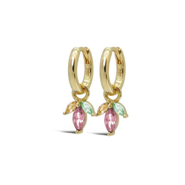 Roze, groene zirconia blaadjes oorbellen of gedraaide creolen