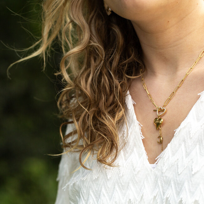Beadle Ketting met grove schakels en parelhart