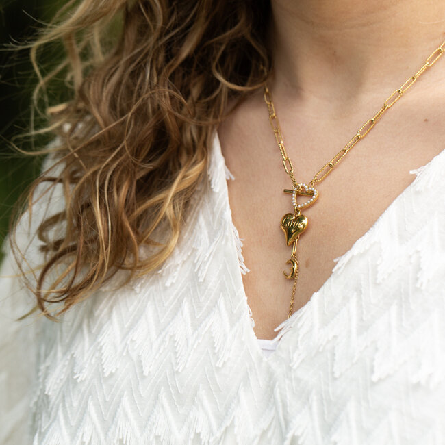 Beadle Ketting met grove schakels en parelhart