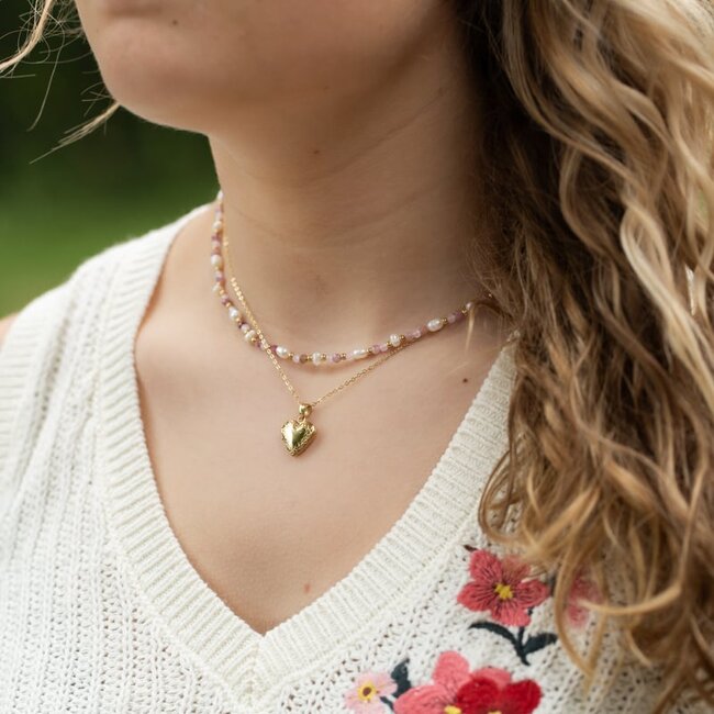 Ketting met hart medaillon of parels