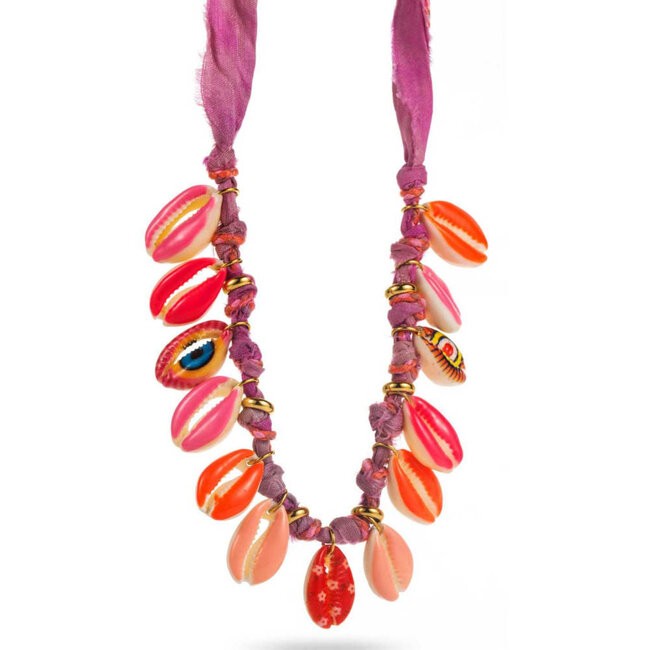 Beadle Vrolijke roze paarse speelse opvallendeschelpen bedel ketting