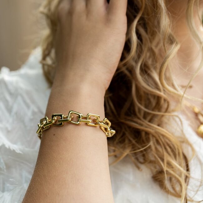Beadle Stainless steel armband met vierkante schakels