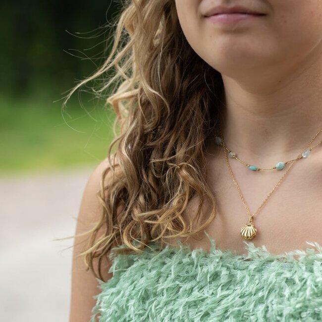 Beadle Ketting met mint natuurstenen of schelp medaillon