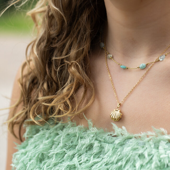 Beadle Ketting met mint natuurstenen of schelp medaillon