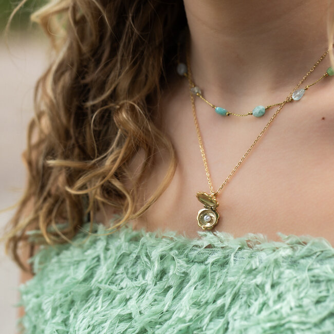 Beadle Ketting met mint natuurstenen of schelp medaillon