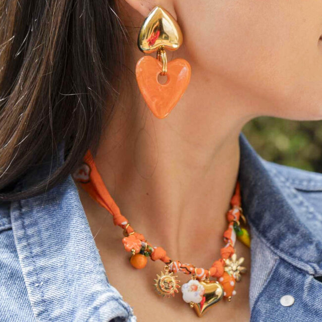 Beadle Knal oranje koord ketting met veel bedels