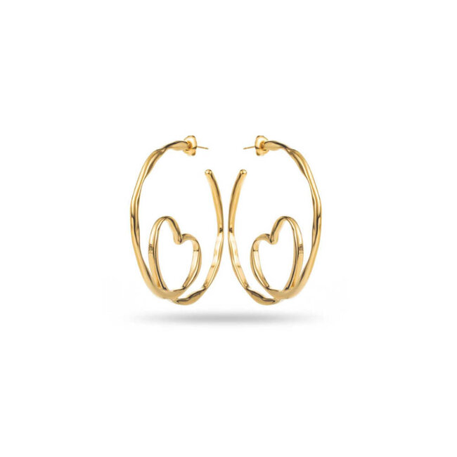 Grote gouden ring oorbellen met hart