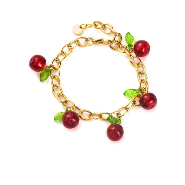Goudkleurige cherry kersen armband