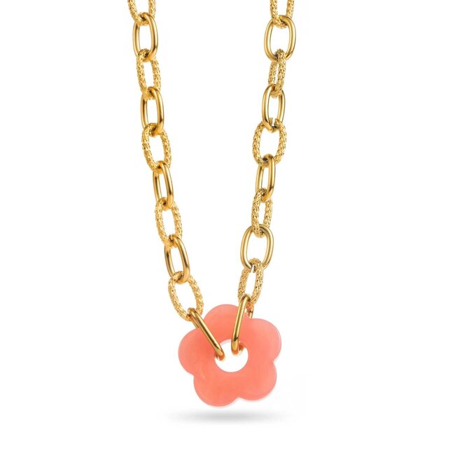 Beadle Vrolijke roze schakelketting of groter hart oorbellen