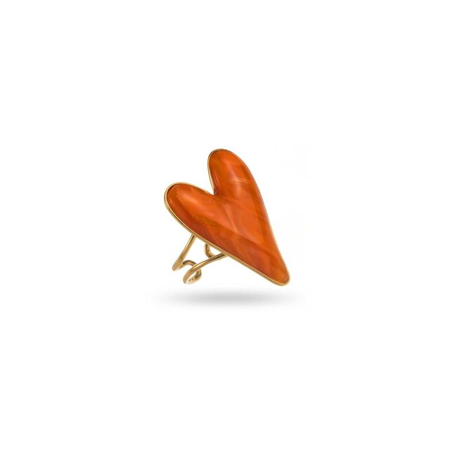 Groot knaloranje hart ring