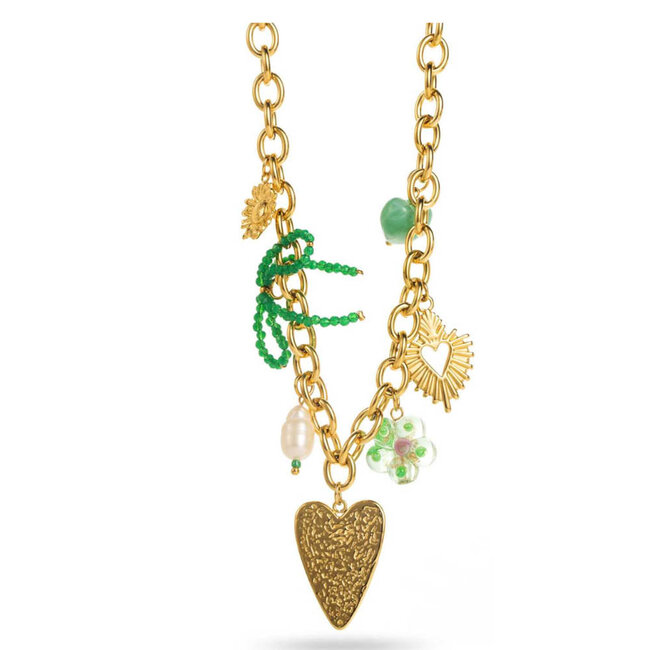 Schakelketting met bedels hart en strik