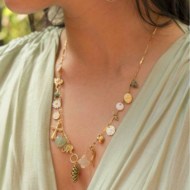 Beadle Vrolijke speelse opvallende bedel ketting  met groene details