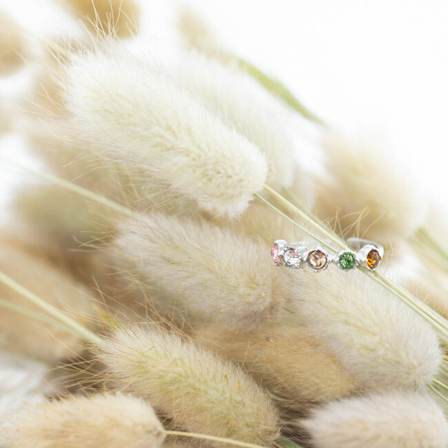 Beadle Stainless steel zilver ring met gekleurde steentjes