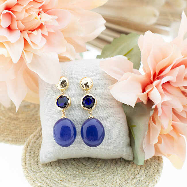 Biba Blauwe luxe steen oorbellen