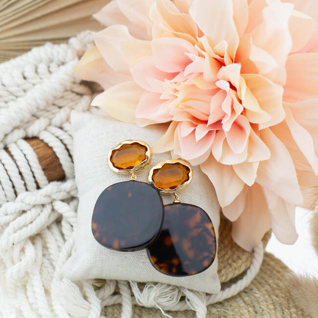 Biba Warm amber en bruine oorbellen