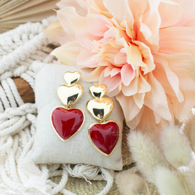 Biba Rode opvallende harten oorbellen