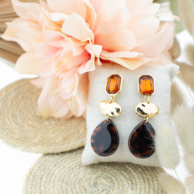 Biba Sunset chique warm oranje bruine oorbellen