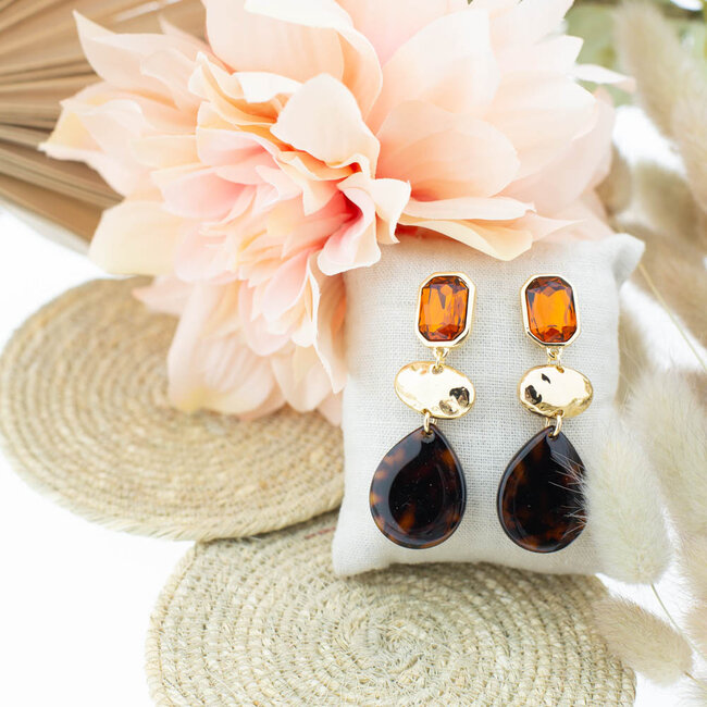 Biba Sunset chique warm oranje bruine oorbellen