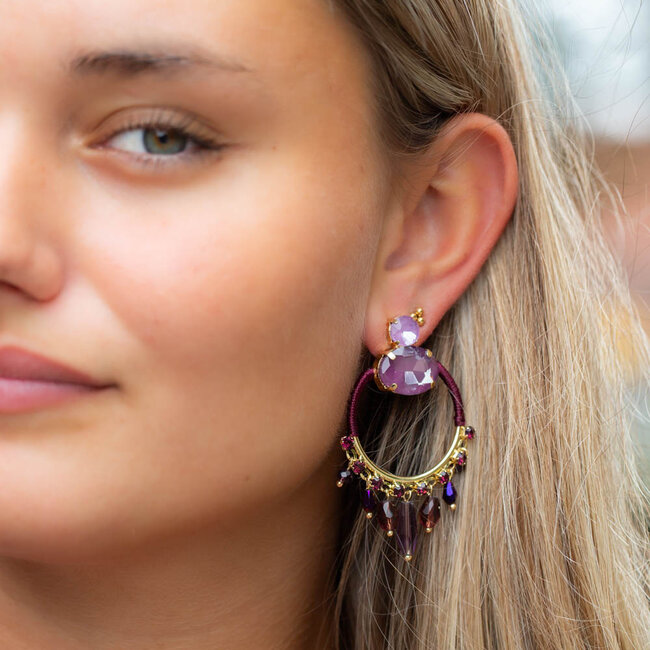Ronde opvallende boho chiq lila paarse oorbellen