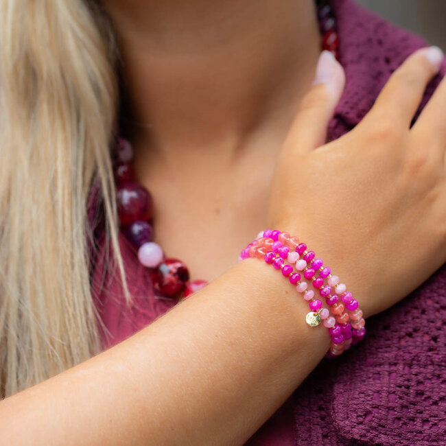 Pink power roze natuursteen kralen rondellen armband